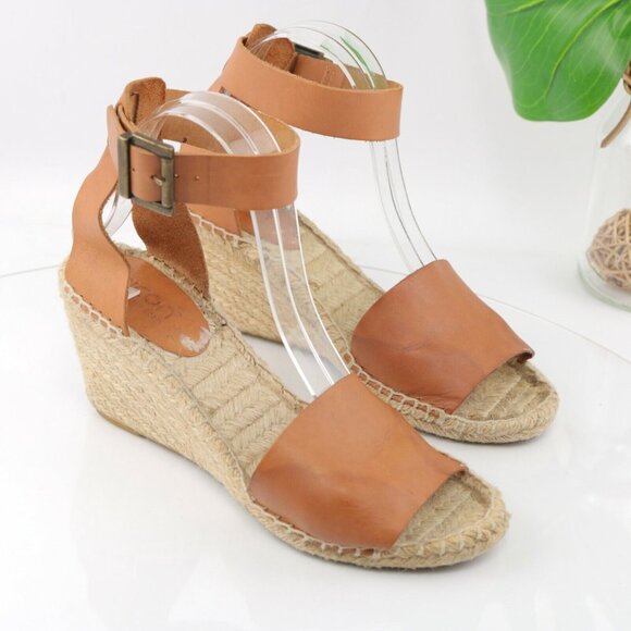 Sundance Picon Womens Sandal Size 9.5 Tan Cognac Wedge Espadrille Ankle Strap - Picture 12 of 12